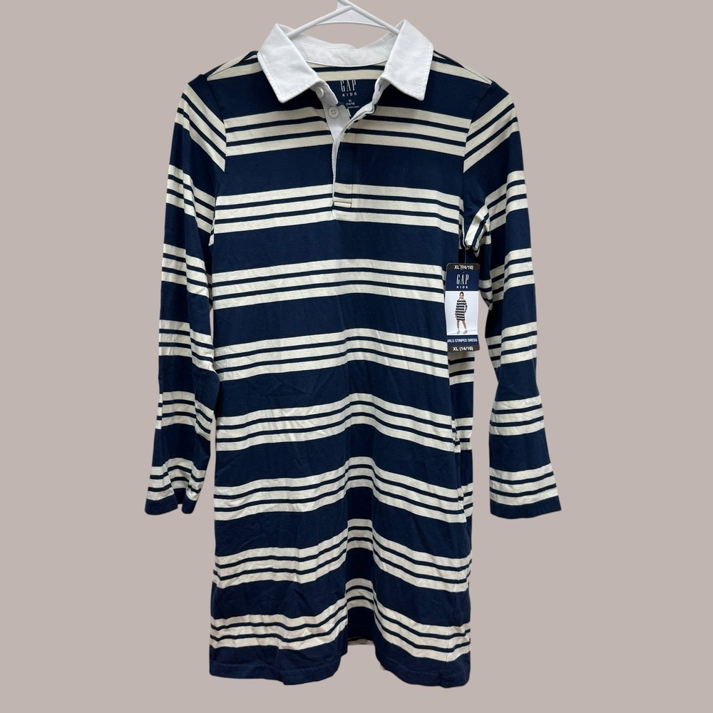 NWT Girl's size XL - 14/16 Striped dress Old Navy, blue and off white